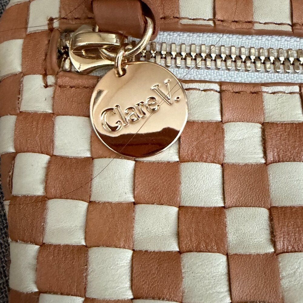 CLARE V GRANDE FANNY BAG TAN CREAM CHECKER - Picture 2 of 5